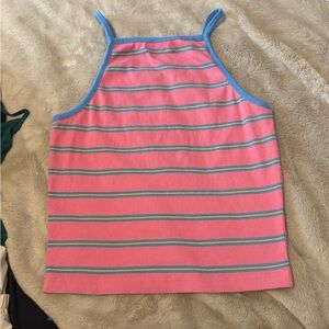 Vintage Sassafras Ribbed Pink and Blue Striped Women's XL Tank Top